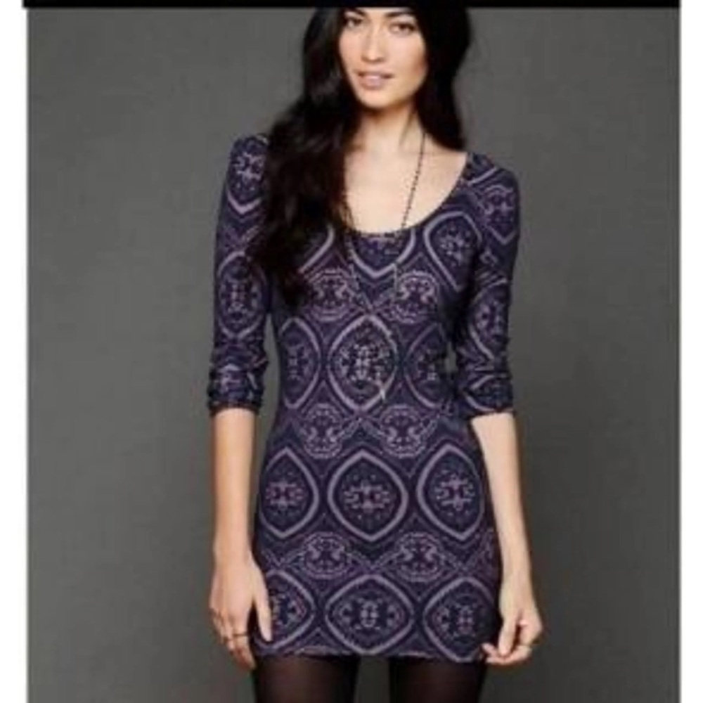 Free People Black and Purple Long Sleeve Dress